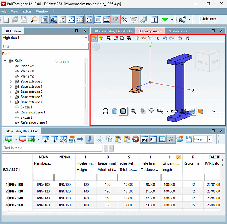 3D comparison in PARTdesigner