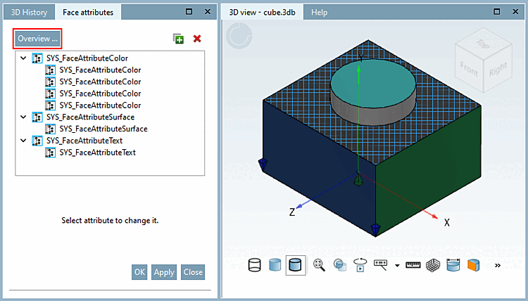 Overview of the surface attributes of a component