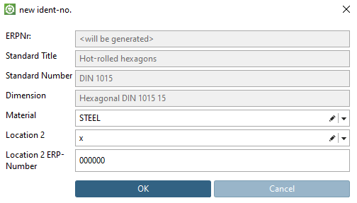 Add data record to the link database [Add dataset to link database]: A field for the ERP number is added to the basic dialog.