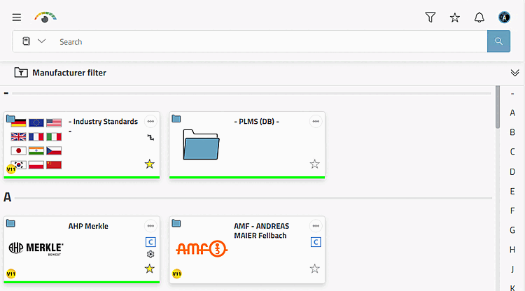 Start interface - catalog selection