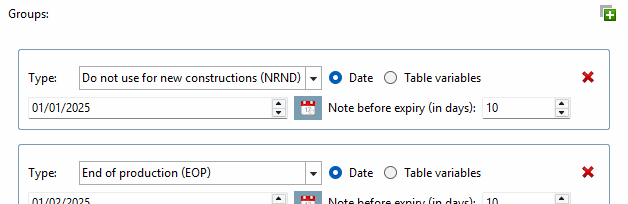 Mark lines as discontinued [Mark lines as expired]" dialog box > "Groups [Groups]" section