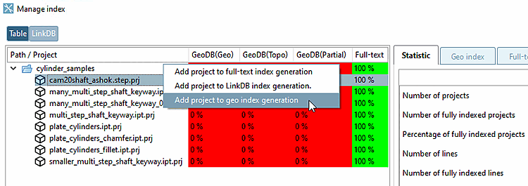 Manage index" dialog