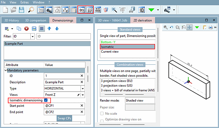A dimensioning in the isometric view