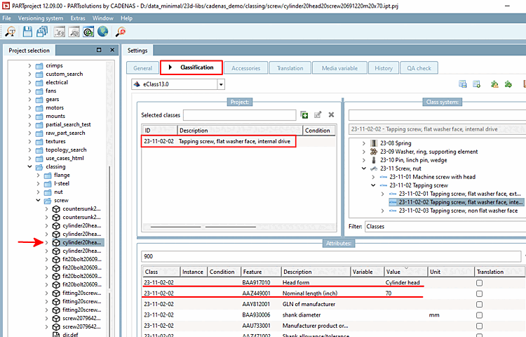 Classification on the "Classification [Classification]" Tabbed page (example from eClass 13.0)