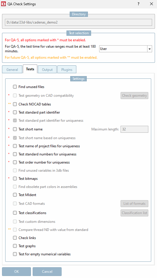 QA Check Settings