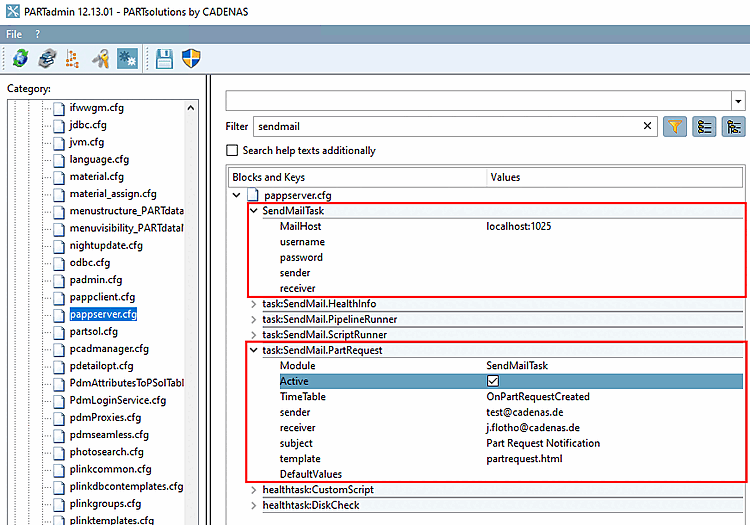 Configuration file pappserver.cfg > block SendMailTask > key MailHost