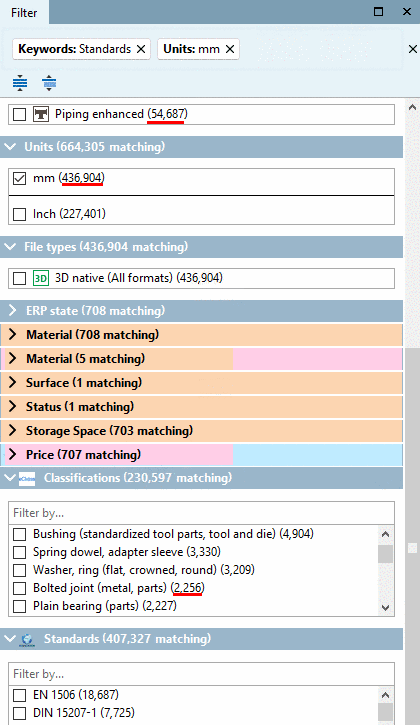 Display of possible remaining filters