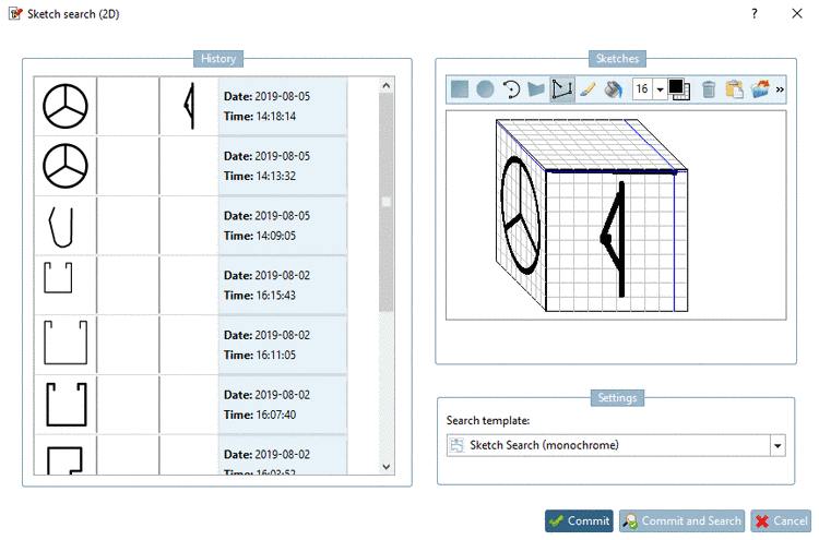 Sketch search (2D) dialog box