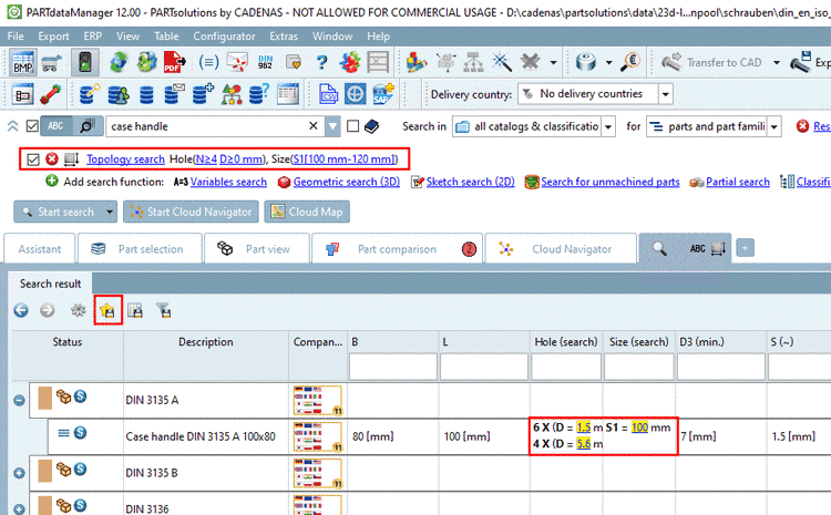 Topology search with "Size" and "Boreholes"