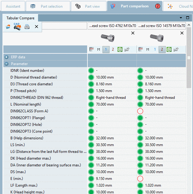 Dialog area "Tabular Compare"
