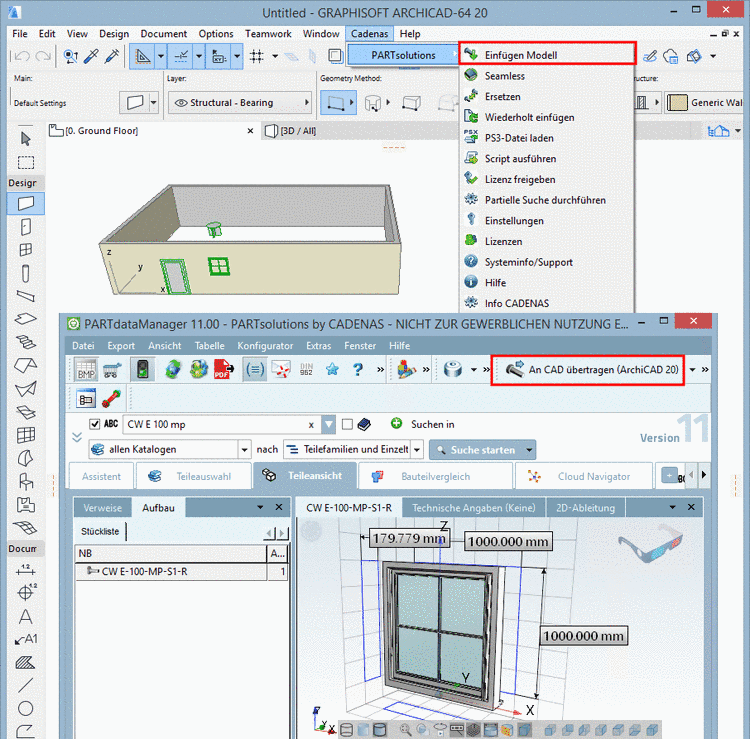 Parts from PARTdataManager with "Insert model"