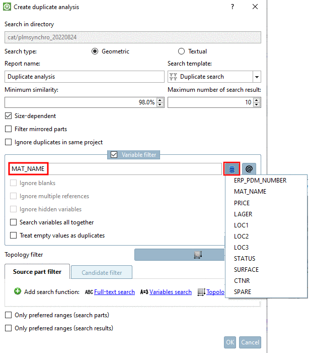 Select variable of link database