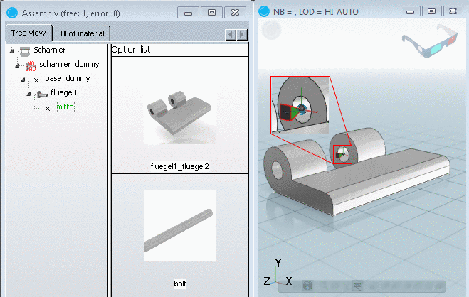 Connection points in tree view and 3D view