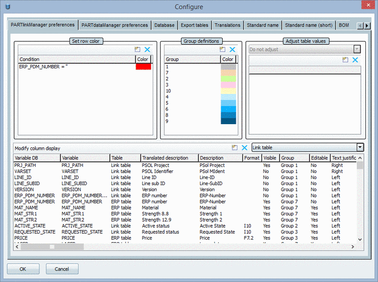 "Configure" Dialogfenster with opened tabbed page "PARTlinkManager preferences"