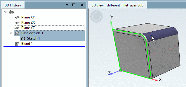 Larger fillet created by sketch