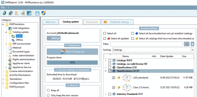 PARTadmin > Category "Catalog update" > Online