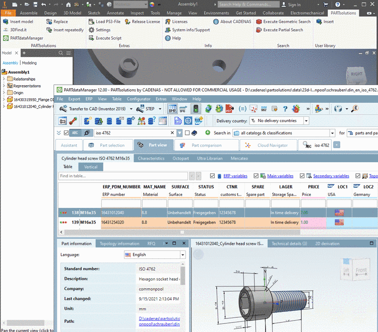 Part from PARTdataManager with "Insert model"