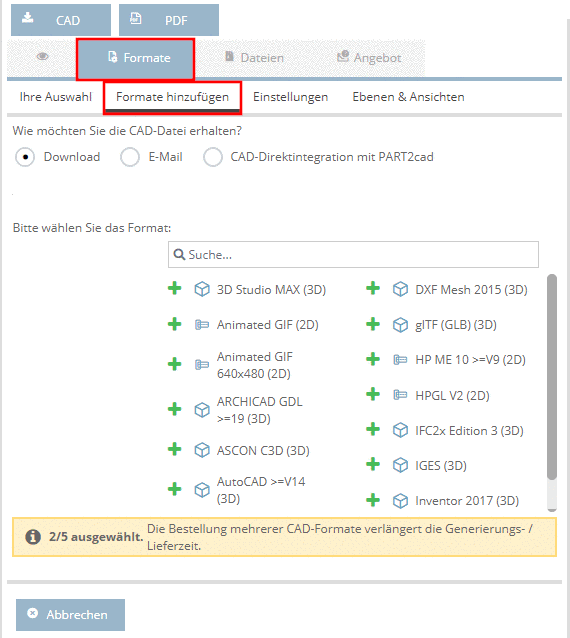 Formate -> "Add formats"