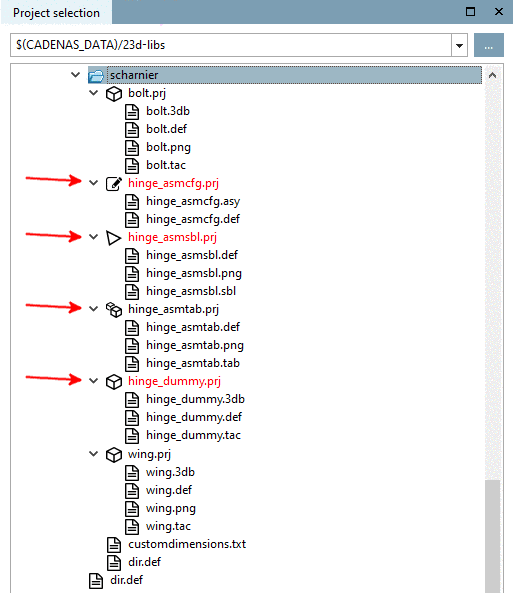 Project selection / Assembly configuration - template - assembly table project