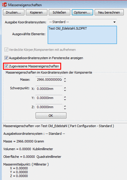 Assigned mass properties