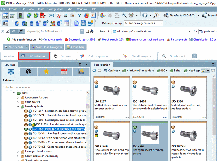 PARTdataManager - Part selection