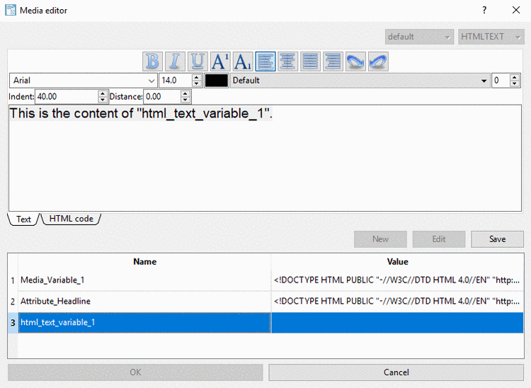 Media Variable of the type "HTMLTEXT"