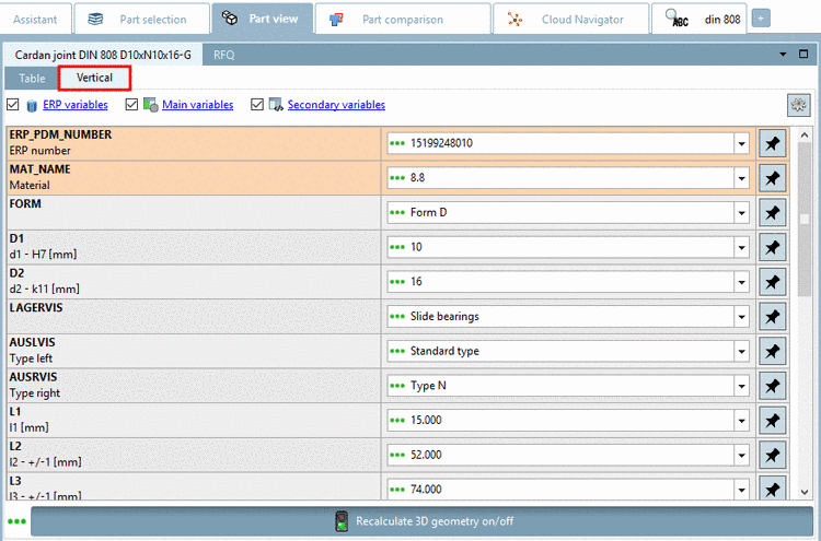 Part view with mode "Vertical"
