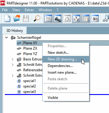 Context menu New 2D drawing. [New 2D drawing...].
