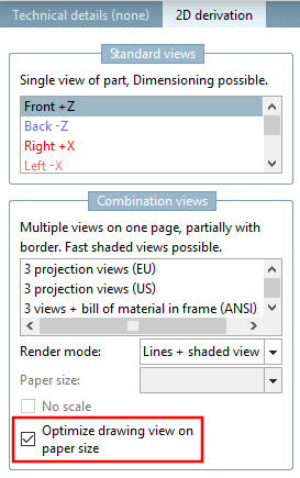 Optimize drawing view on sheet [Optimize drawing view on paper size] (shortened view [Shortened view] )