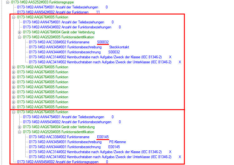 Expanded, representative view: Each of the 10 connector contacts gets assigned S00032, the PE connection E00145.