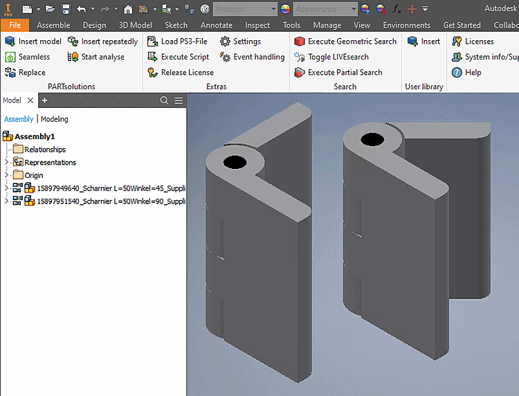Hinge exemplarily in Inventor