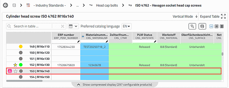 Example: Marking a table row as a favorite