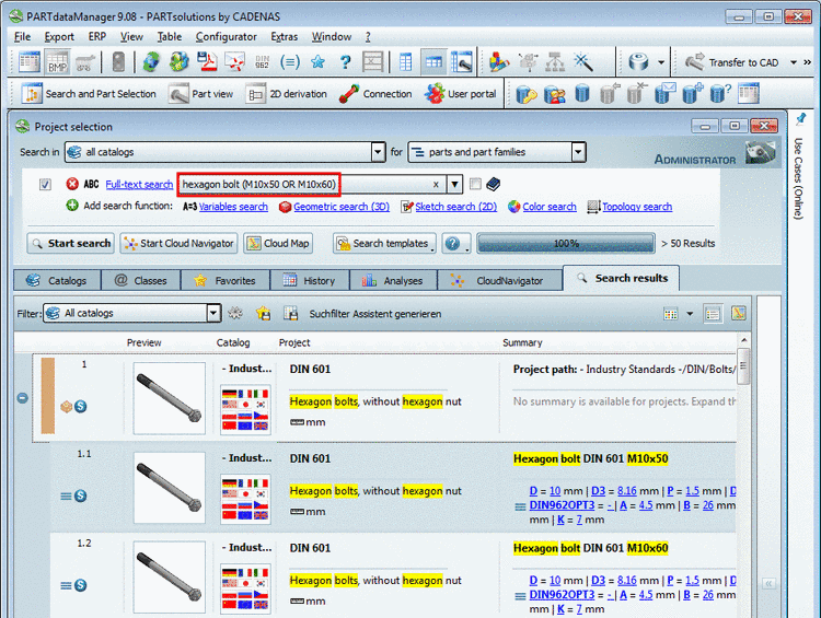 Only components meeting exactly this condition are found. (All search terms score hits in the project file.)