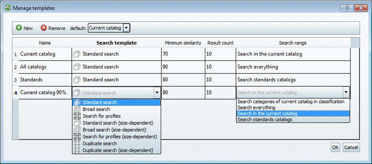 "Manage templates" dialog box