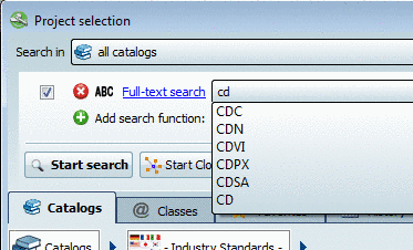Example: When "cd" is entered several cylinder designations such as "CDN" or "CDVI" are offered for example.