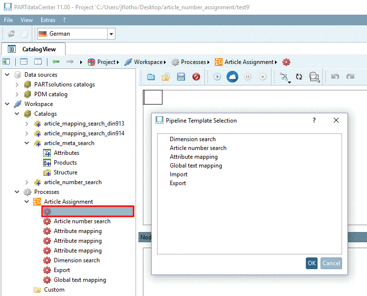 Via "Load predefined template" automatic processes can be chosen.