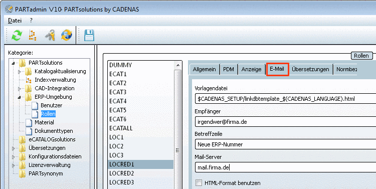 PARTadmin e-mail notification