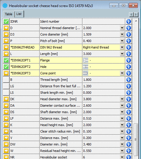 Define value range of individual variables