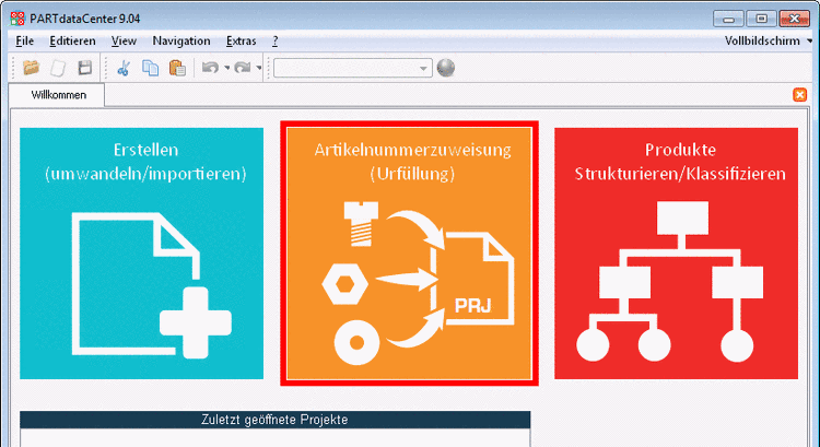 Initial situation: 3 projects with 9 datasets altogether
