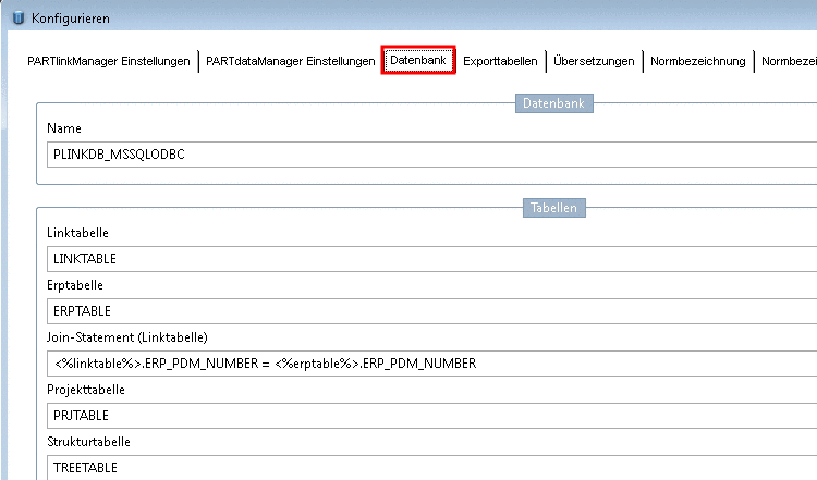 Configure - Database Databasesettings