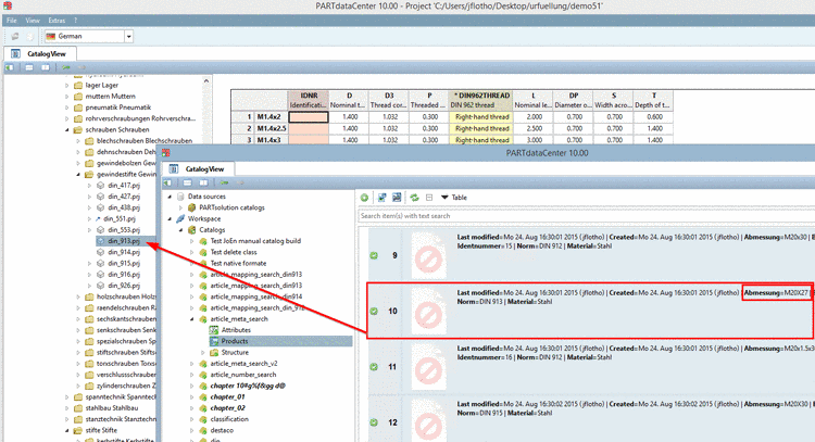 Status colors for catalog index in the PARTdataManager