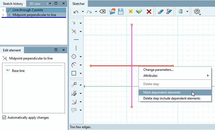 The perpendicular bisector has been created on the base of the horizontal.