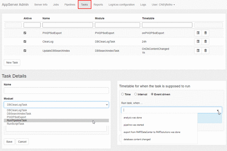 Example "Export" toolbar