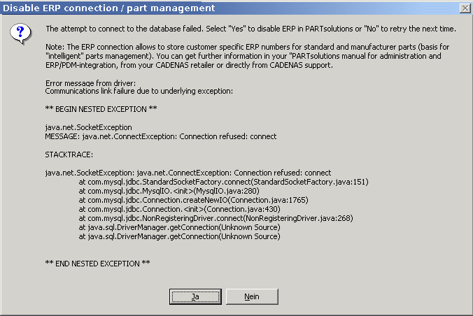 Error message from driver (JDBC)