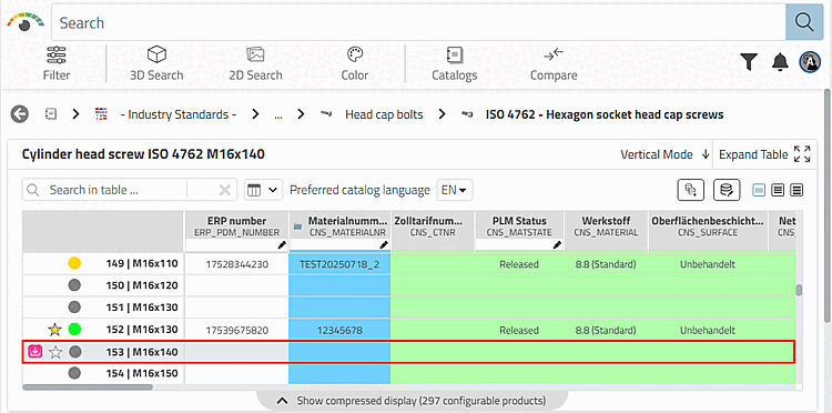 Example: Marking a table row as a favorite