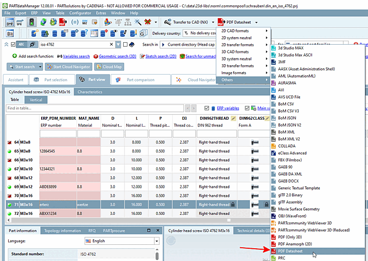 Export "PDF Datasheet" manually
