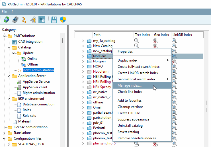 Call "Manage index [Manage index...]..."