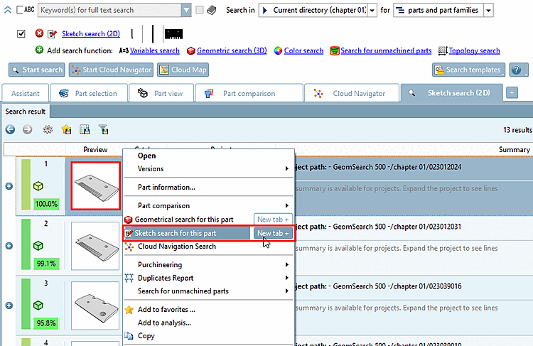Example: Call from search results [Search results]