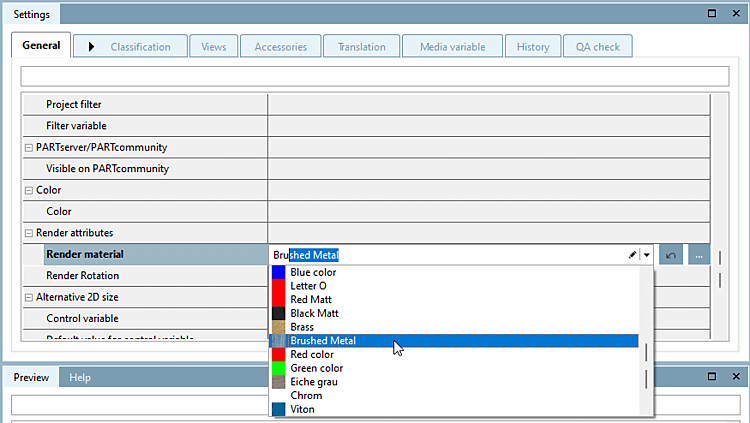 Example of a list field of render materials