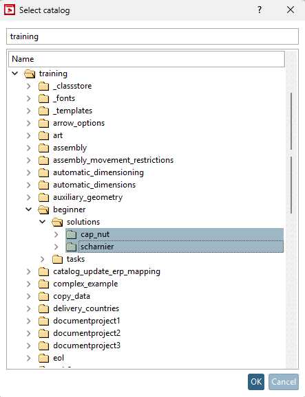 Select catalog" dialog box with selected subdirectories